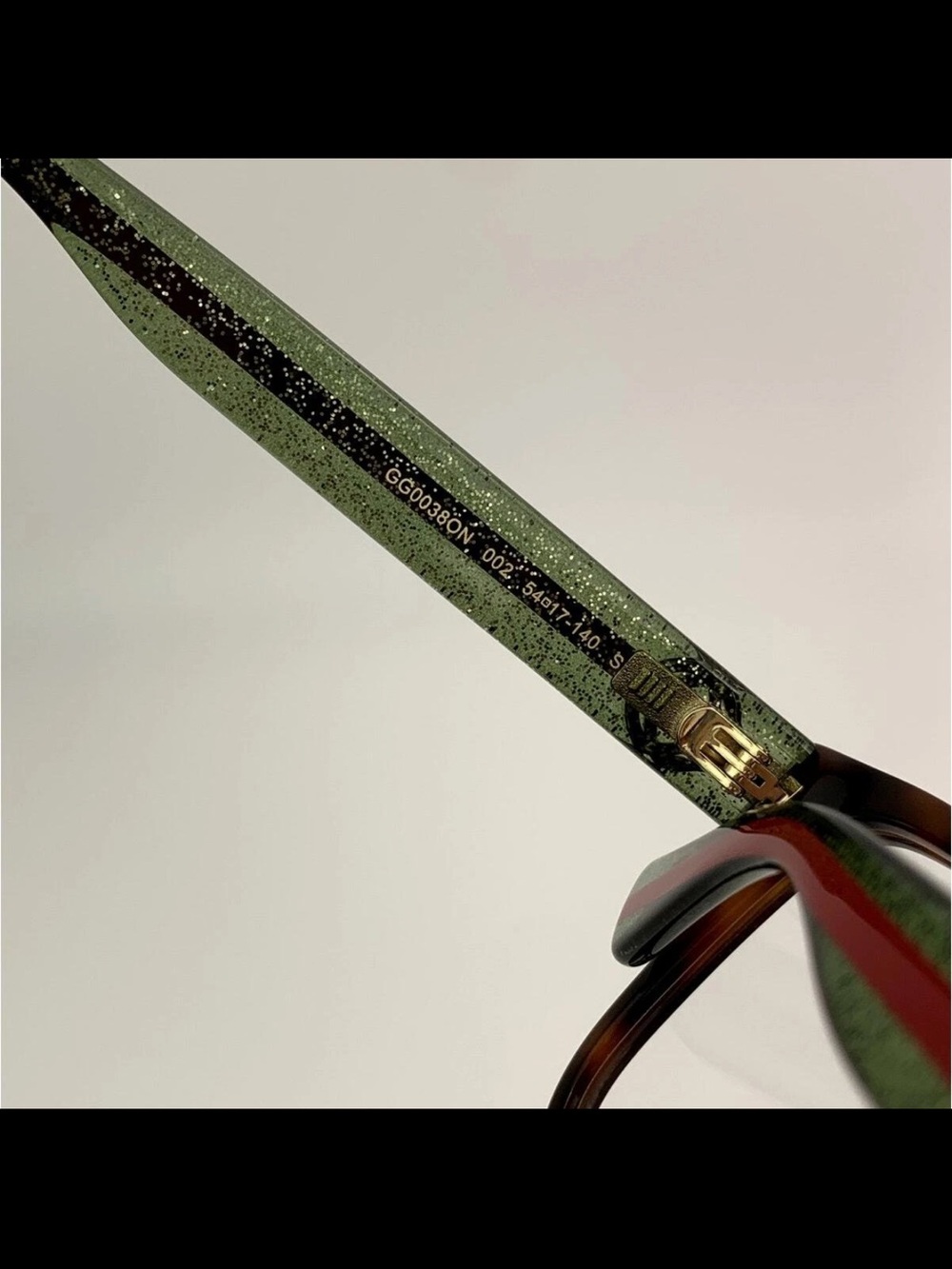 Gucci Tortoiseshell Frame Glasses with Green and Red Stripe Temples Gg0038oN - Picture 4 of 10